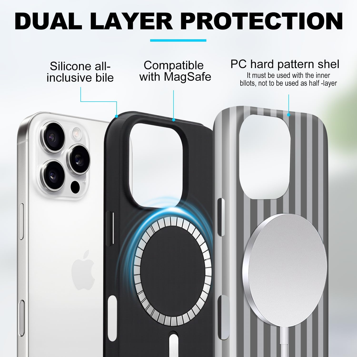Magnetic for iPhone 11 Case Cute Stripes Phone Case, Shockproof Slim TPU and Hard PC Protective Phone Cover Compatible with MagSafe Designed for Women Girls, Gray thumbnail