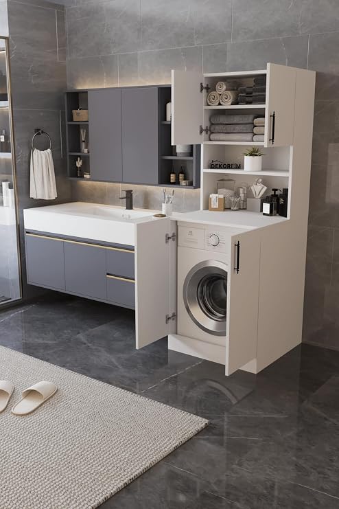 DF03101 Çamaşır Makinesi Dolabı Banyo Boy Dolabı BEYAZ