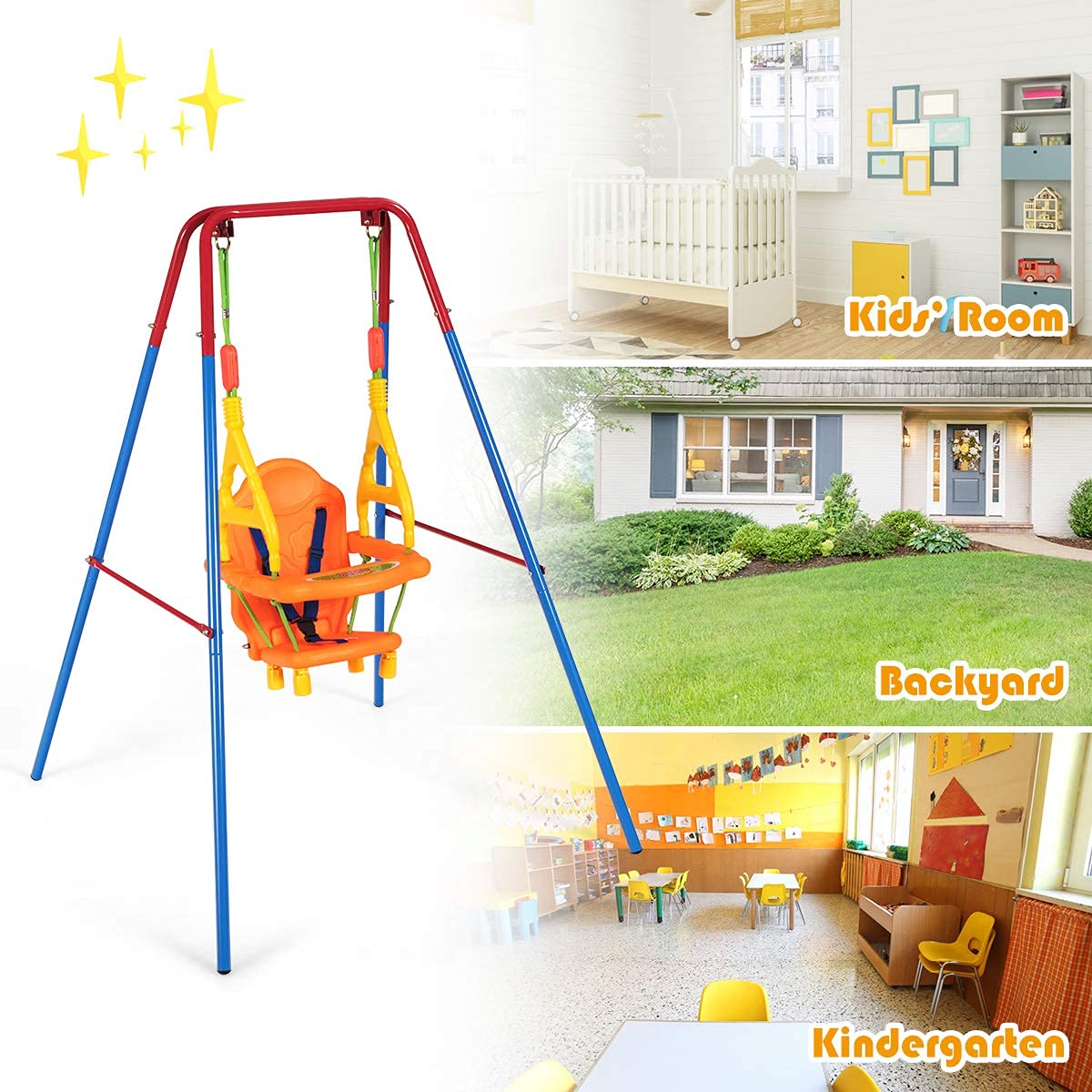 Costzon Toddler Swing Set, Outdoor AFrame Swing for Backyard with
