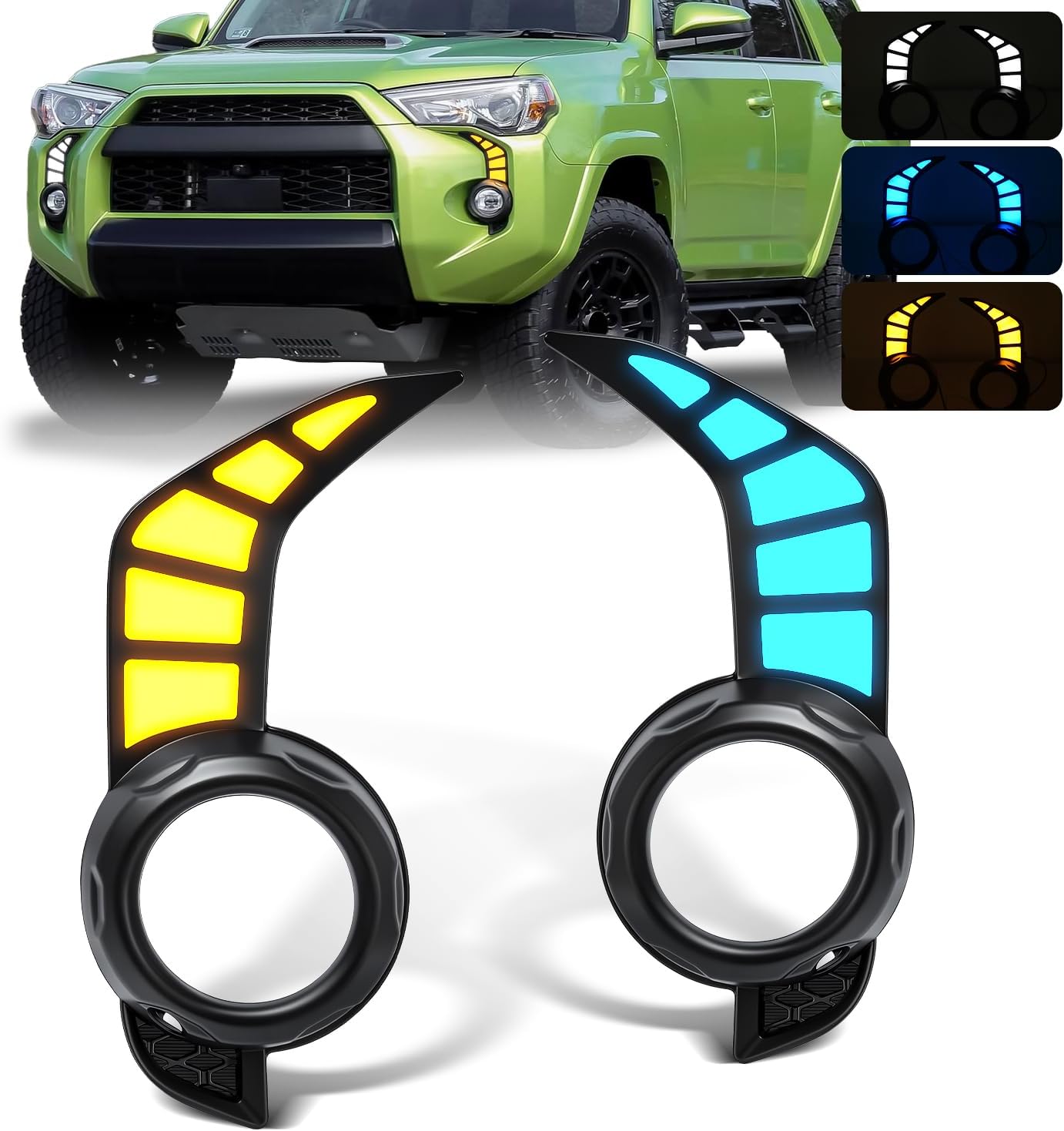 LED Fog Daytime Running Lights - for Toyota 4Runner SR SR5 TRD Pro Sport 2014-2024 Front Bumper Fog Light DRL Turn Signal Lamp Assembly Dynamic Sequential Turn Signal 3 Color IP67 Waterproof