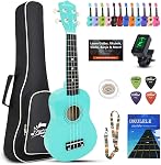 Ukulele for Beginners Hawaiian Wood Soprano Ukelele Starter Kit for Kids Adult Student Ukalelee Uke Bundle Pack with Free Lessons Gig Bag Tuner Strap Picks Nylon Strings (Deep Purple, 21 Inch)