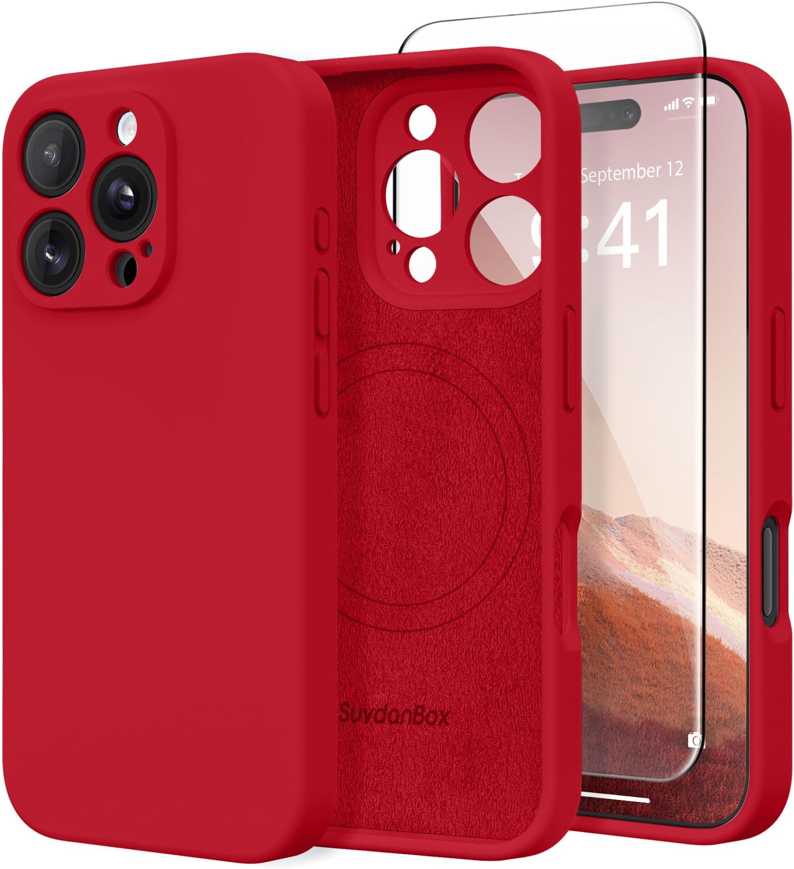 Magnetic for iPhone 16 Pro Max Case, Compatible with MagSafe, [Full Camera Protection][Screen Protector] Silicone Shockproof Protective Phone Case for iPhone 16 Pro Max 6.9", Deep Red