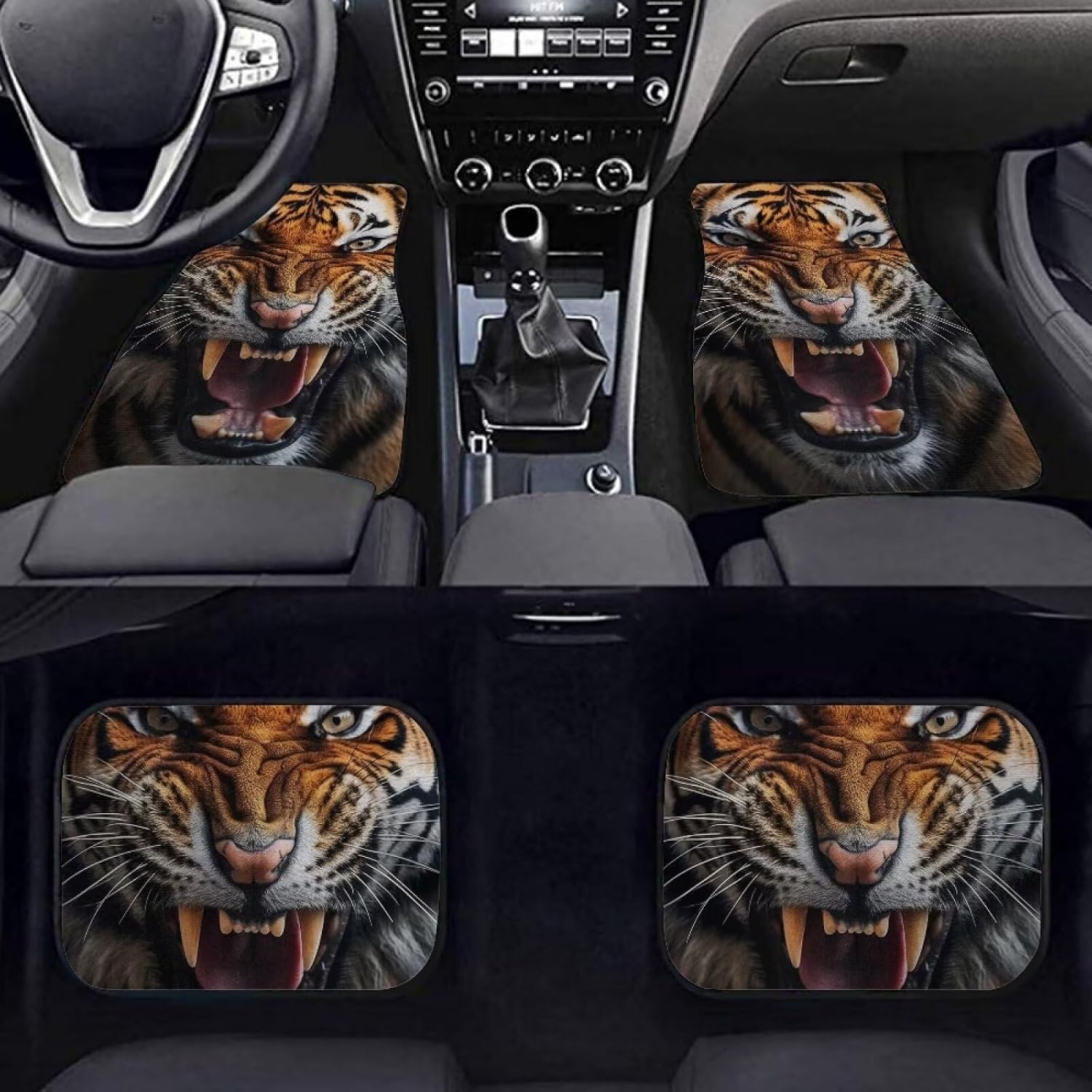 Tiger Car Floor Mat Front and Rear 4 Pieces Anti Dusty Cool Graphic Pattern Auto Car Accessories for Man Woman Universal Fit SUV Trucks Vans