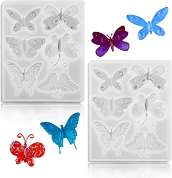 2 Pack 3D Butterfly Epoxy Resin Molds DIY Shape Resin Casting for Earring Necklace Pendant Brooch Keychain Silicone Mold Resin Handmade Home Display Decor Crafts