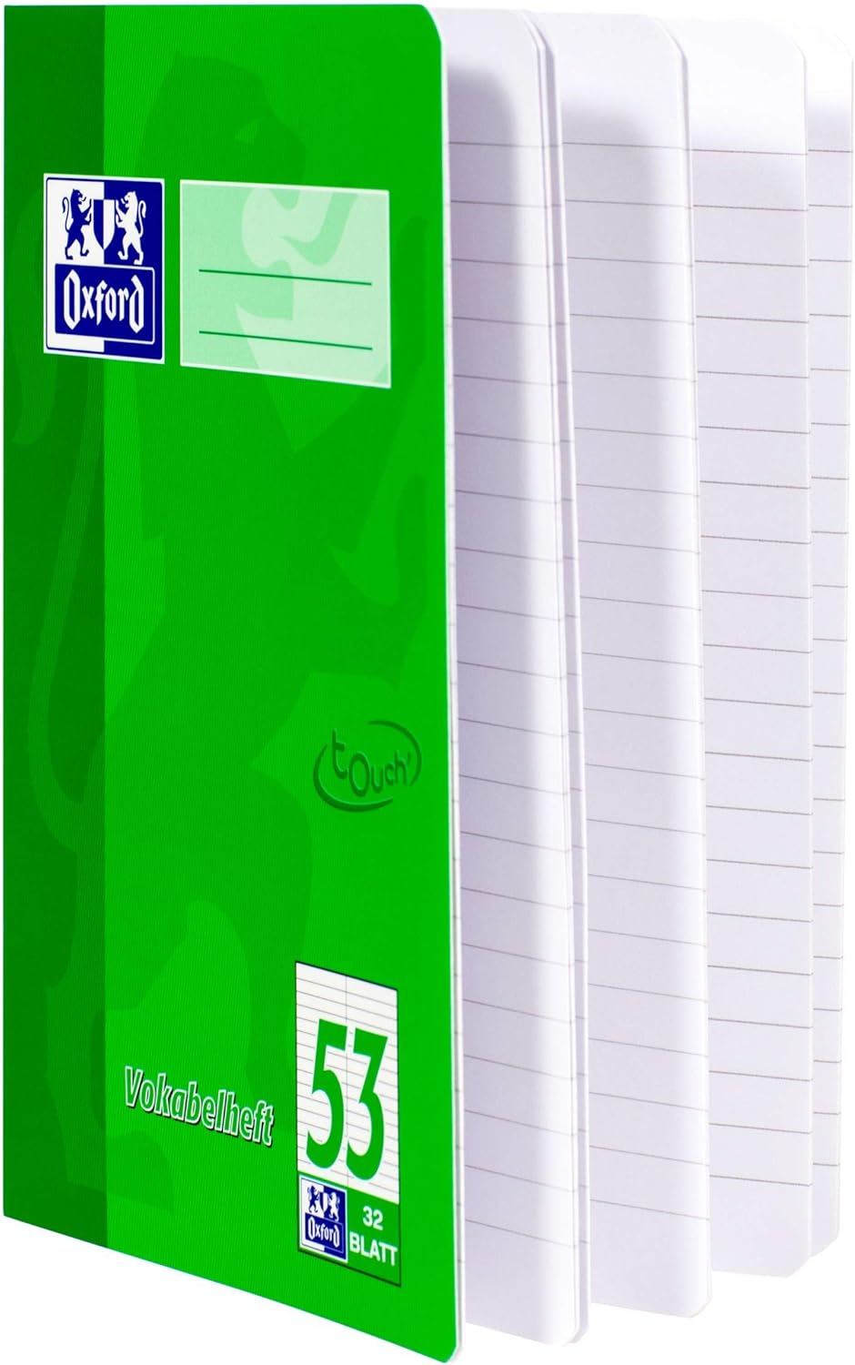 Oxford 400115095 Touch A5 Vocabulary Book Line Style 53 with 2 Columns 32 Sheets 90 g/m² Optic Paper Stapled [Pack of 10] Green