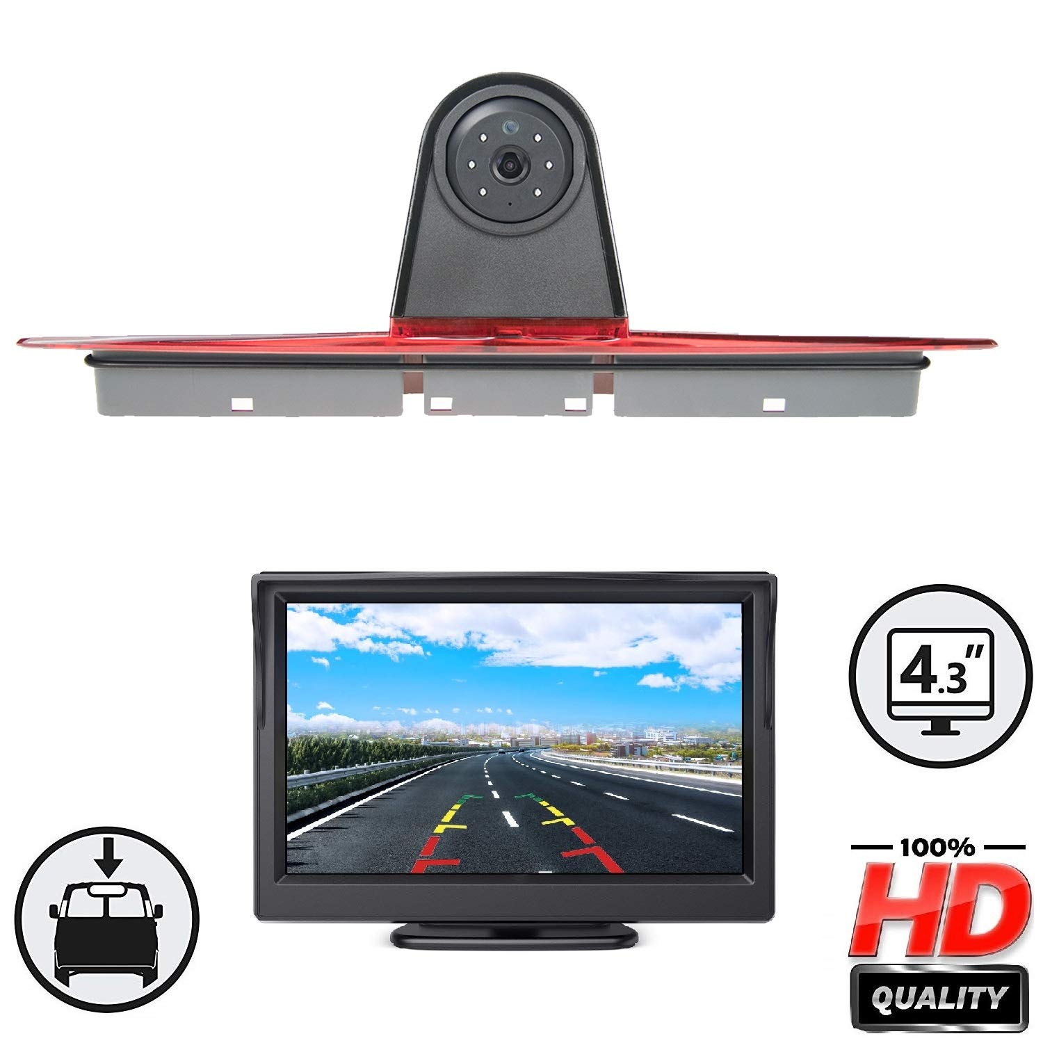 HD 730p 3rd Brake Light Backup Camera Aftermarket Rear Reversing Camera + 4.3 Inch LCD Monitor Kits for Mercedes Sprinter 1500 2500 W906 Cra //fter Transporter