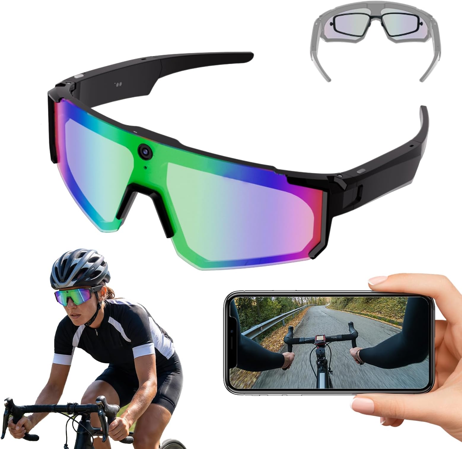 MOHEEN Al Smart Glasses with Camera 4K, Baseball Recording Glasses for Action Sports with Audio/Bluetooth, Wearable Tech Bluetooth Sunglasses for Outdoor Sports Cycling/Skiing/Baseball (Black)