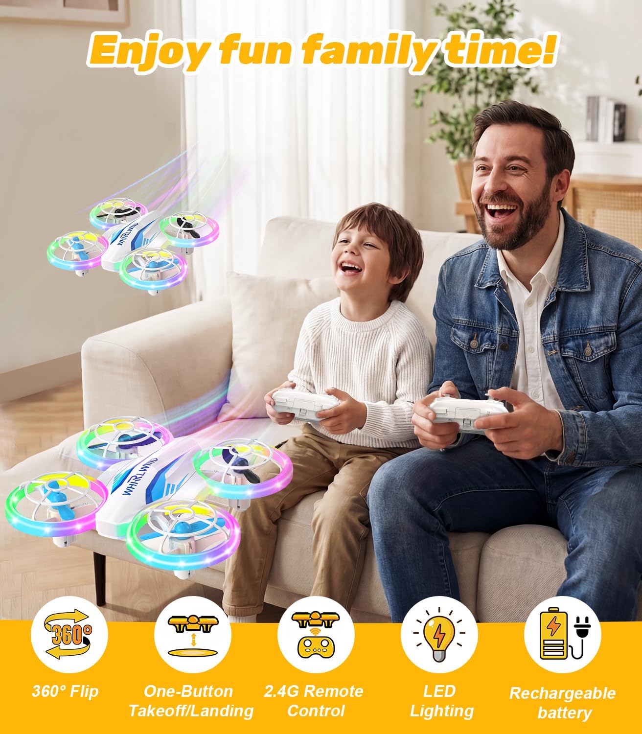 Mini Drone for Kids & Beginners - RC Quadcopter with Colorful LED Lights, 360° Flips, 3 Batteries 27 Min Flight, 2 Speed Modes, One Key Take Off, Indoor Flying Toy Gift for Boys Girls