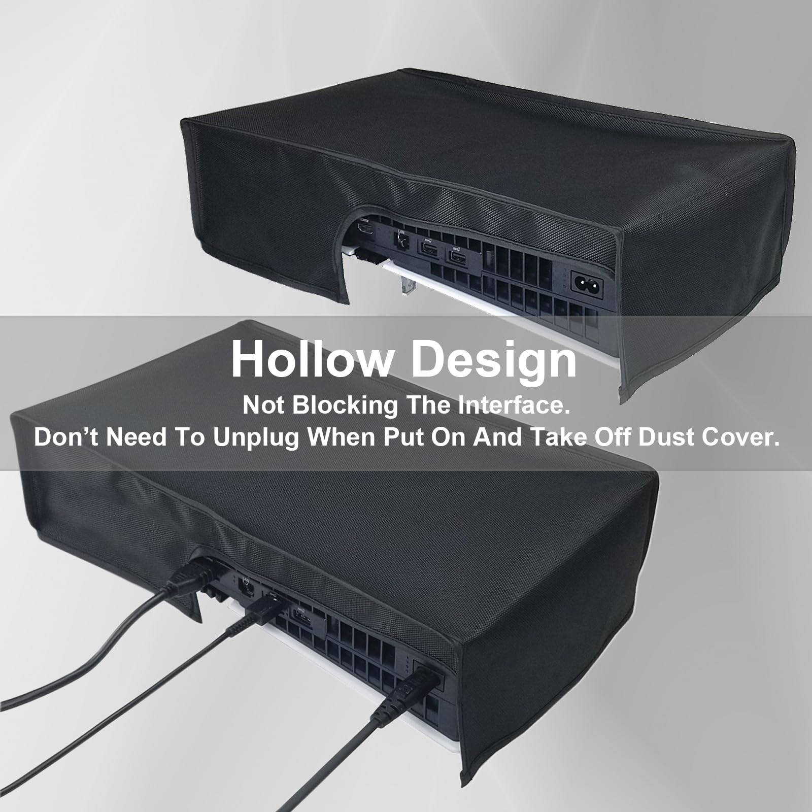 Cubierta antipolvo horizontal para consola PS5 Pro, tela Oxford, antiarañazos, impermeable, con puerto de cable trasero para consola Sony Playstation 5 Pro, versión digital y disco (negro)