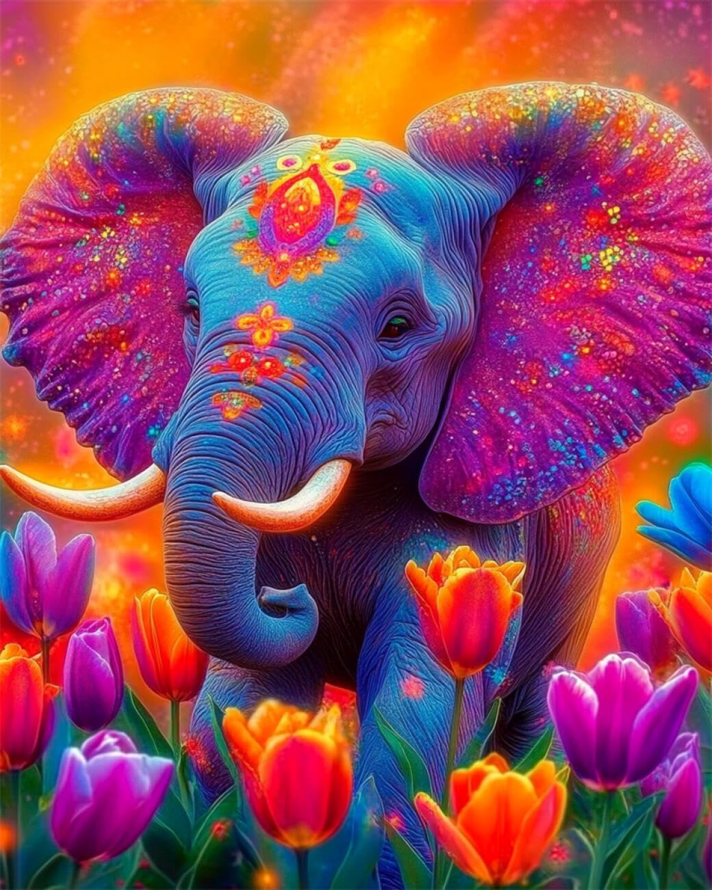 RKFLGEW DIY Embroidery Set Colorful Elephant 50x70cm