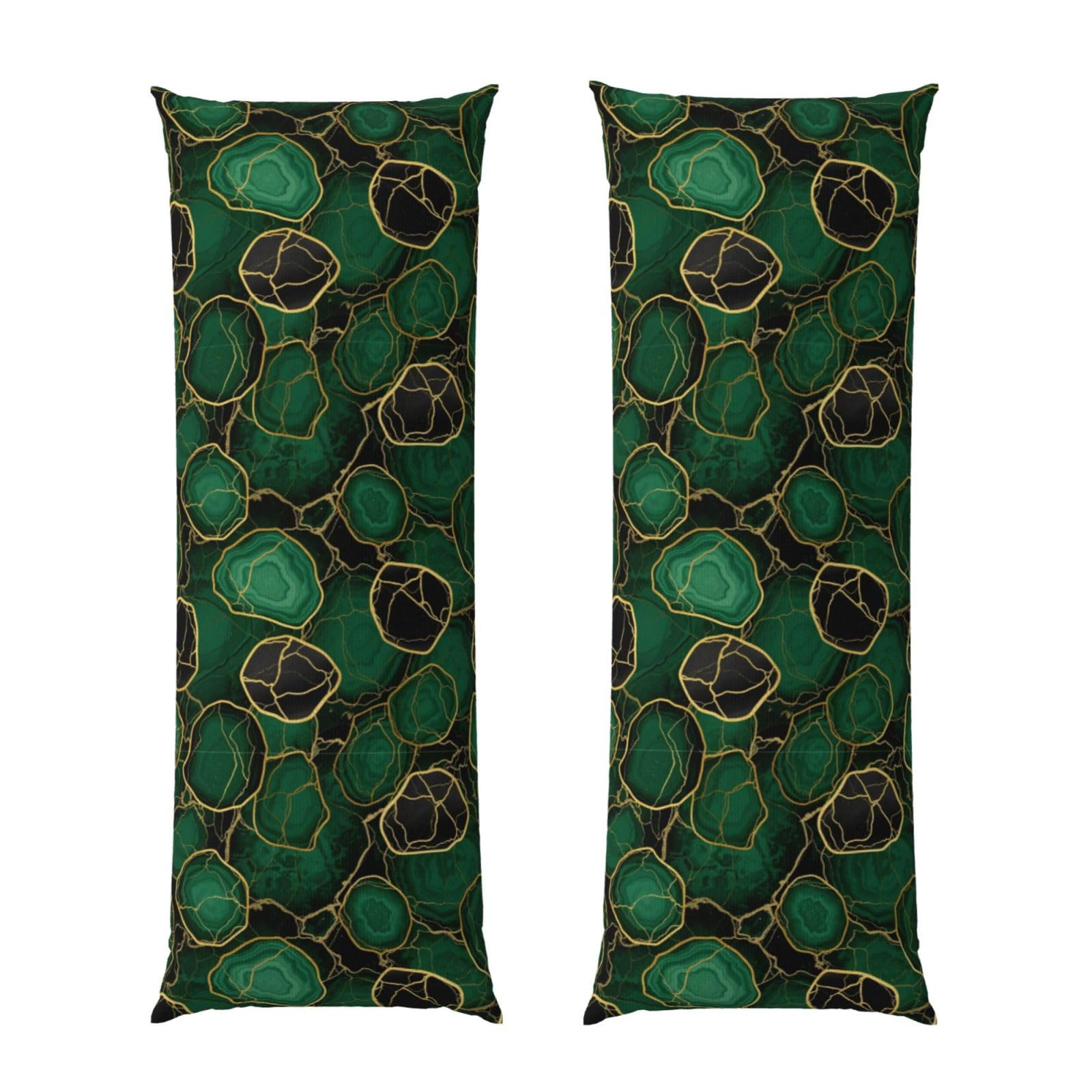 Body Pillow Cover 20x54 Inch, Emerald Green Marbled Gold Glitters Green Marble, Silky Soft Long Pillowcase with Hidden Zipper, Wrinkle Resistant Cushion Case for Couch Bed Home