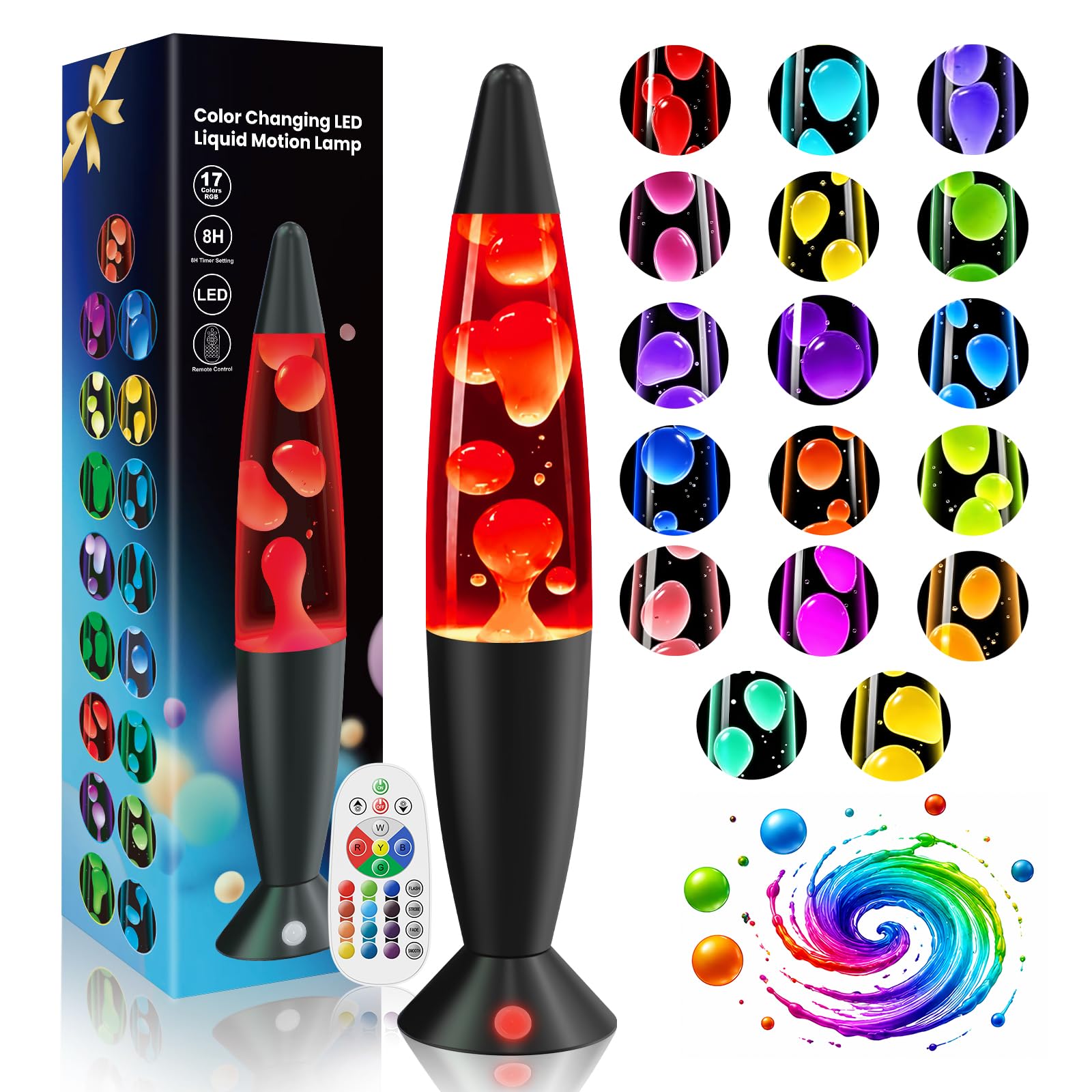 AONESY Lavalampen für Erwachsene und Kinder-13.5 inch Lavalampe Groß Led 17 Farbwechsel Stressabbau | Lavalampen Farbwechsel Rot Blau Orange Schwarz für Haus Schlafzimmer Büro