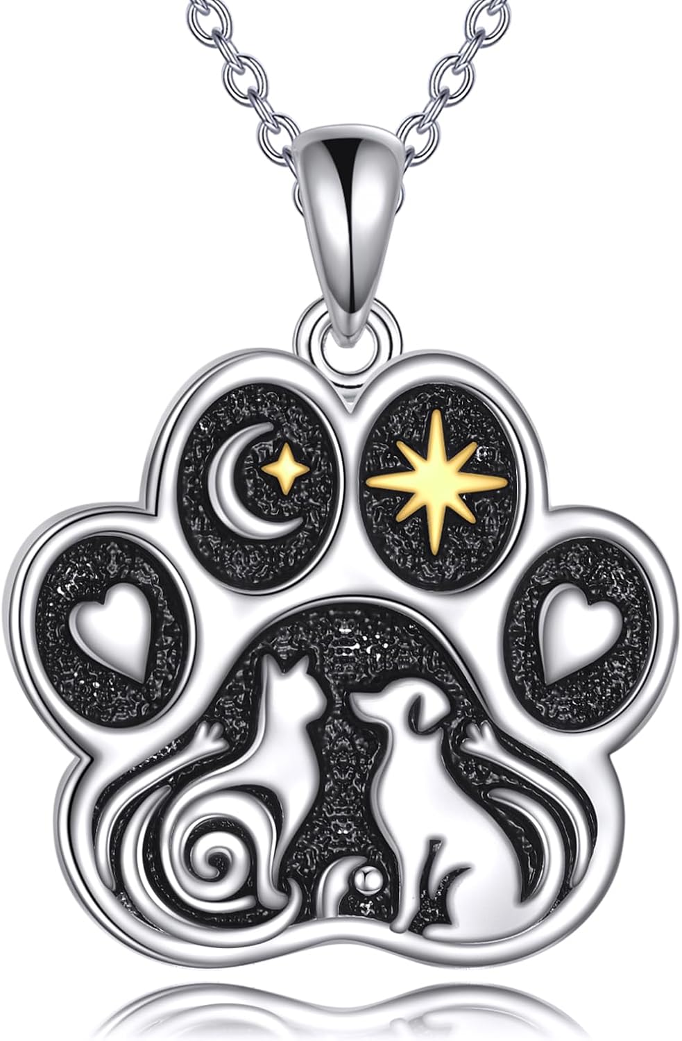 925 Sterling Silver Dog Cat Paw Print Necklace Puppy Pet Pendant Necklaces Animal Jewelry Gift for Women Cat Dog Lovers, 18"+2"