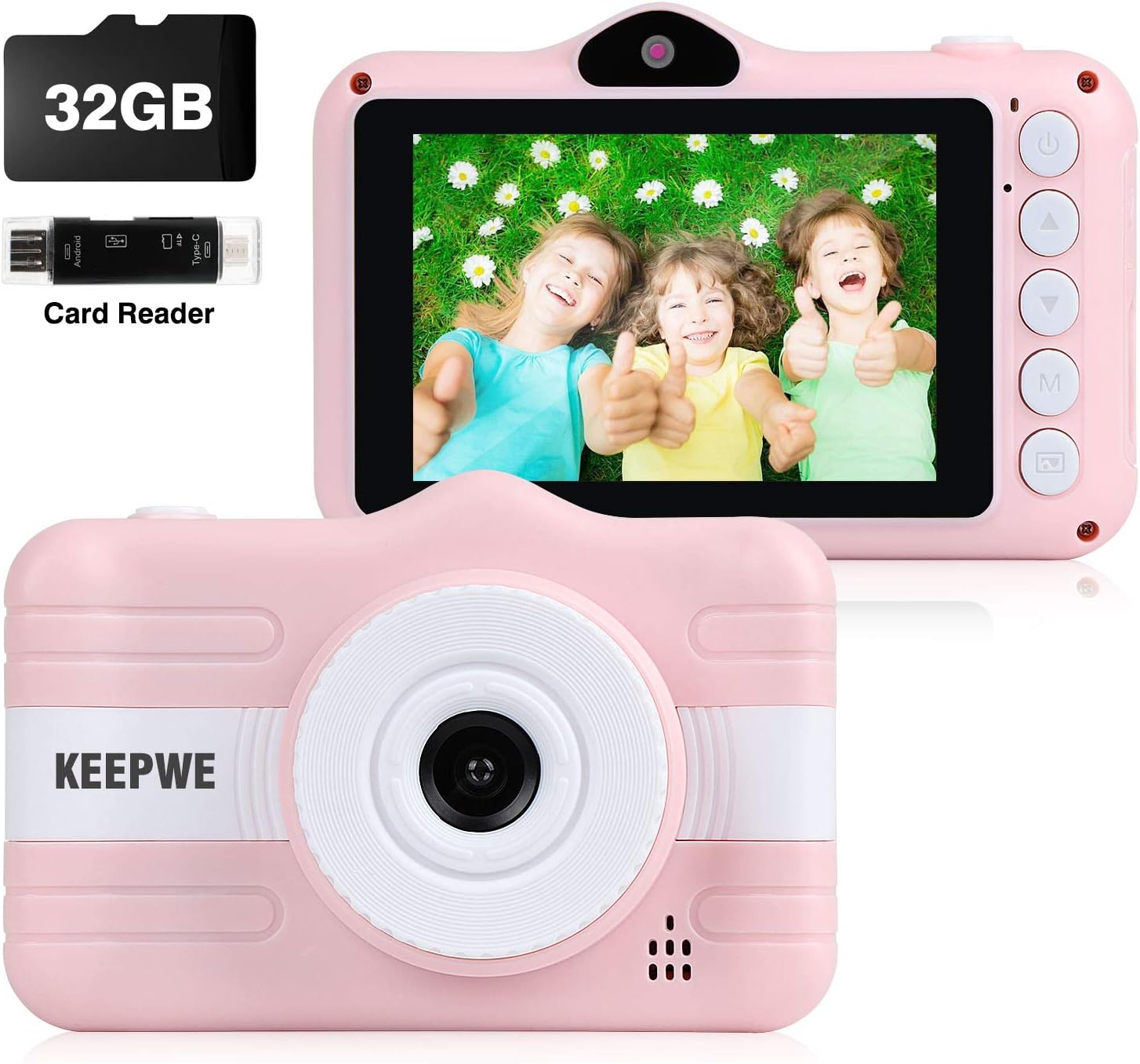 Kids Camera, Digital Camera for Kids Gifts, Camera for Kids 3-10 Year Old 3.5 Inch Large Screen with 32GB SD Card, SD Card Reader, 2019 Upgraded (Pink)