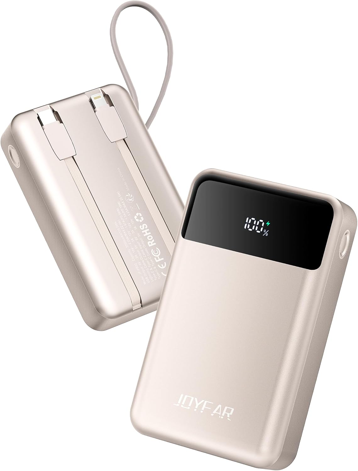 JOYFAR Portable-Charger-Power-Bank Travel Essentials Battery Pack USB C 30000mAh Built in Cable 22.5W Phone Fast Charging Powerbank Compatible with iPhone 16 15 14 13 12 11 iPad Google Xiaomi (Gold)