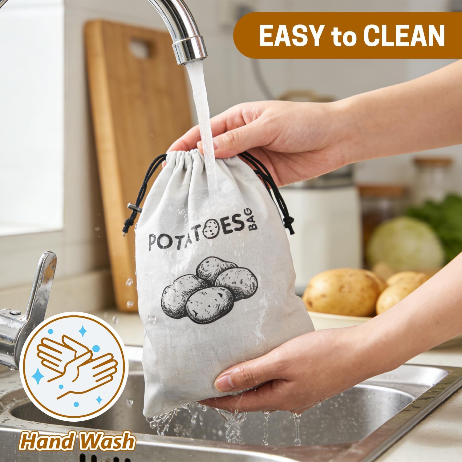 SWISSELITE Potato Onion Storage Bag, Washable Onions Potatoes Keeper | with Blackout Lining & Side Zipper, for Pantry & Kitchen, Vegetable Storage Bags for Potatoes, Onions, Garlic