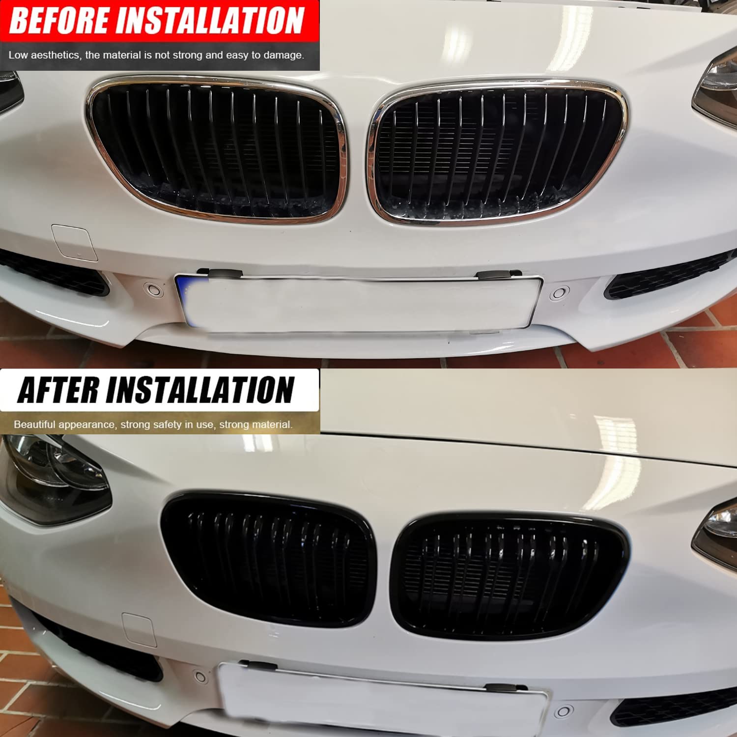 Front Nieren Kühlergrill Passend für BMW 1 Series F20 F21 2011-2014 NIEREN Schwarz Glanz Kühler Front Doppel Rippen Grill Links Rechts
