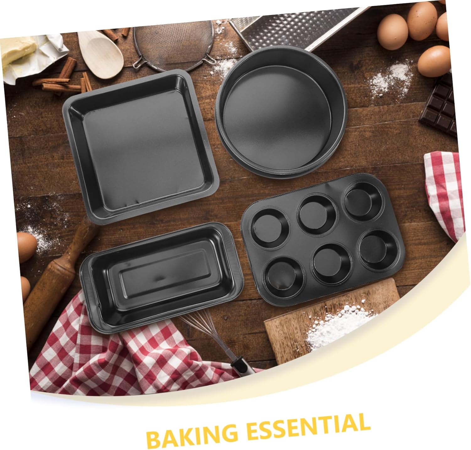 BESTYASH 5pcs Non-stick Baking Set for Oven Versatile Cake Muffin Pizza and Loaf Pans Complete Bakeware Collection for Home Bakers Black Cookware Essentials
