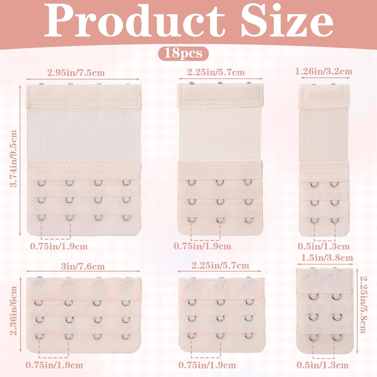 Nogeqi 18 Pcs Bra Strap Extender 2 Hook / 3 Hook / 4 Hooks Bra Extenders for Women, Elastic Bras Extension Plus Size Soft and Comfortable Bra-Band Extender (Black, White, Skin)