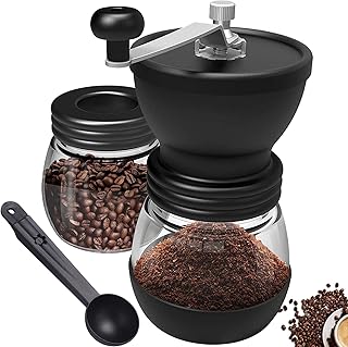Macinacaffè Manuale,macina caffe manuale Coffee Grinder con Regolabile Grinder in Ceramica Burr,Macinino per Chicchi di caffè o Spezie,Due barattoli di vetro, pennello e cucchiaio