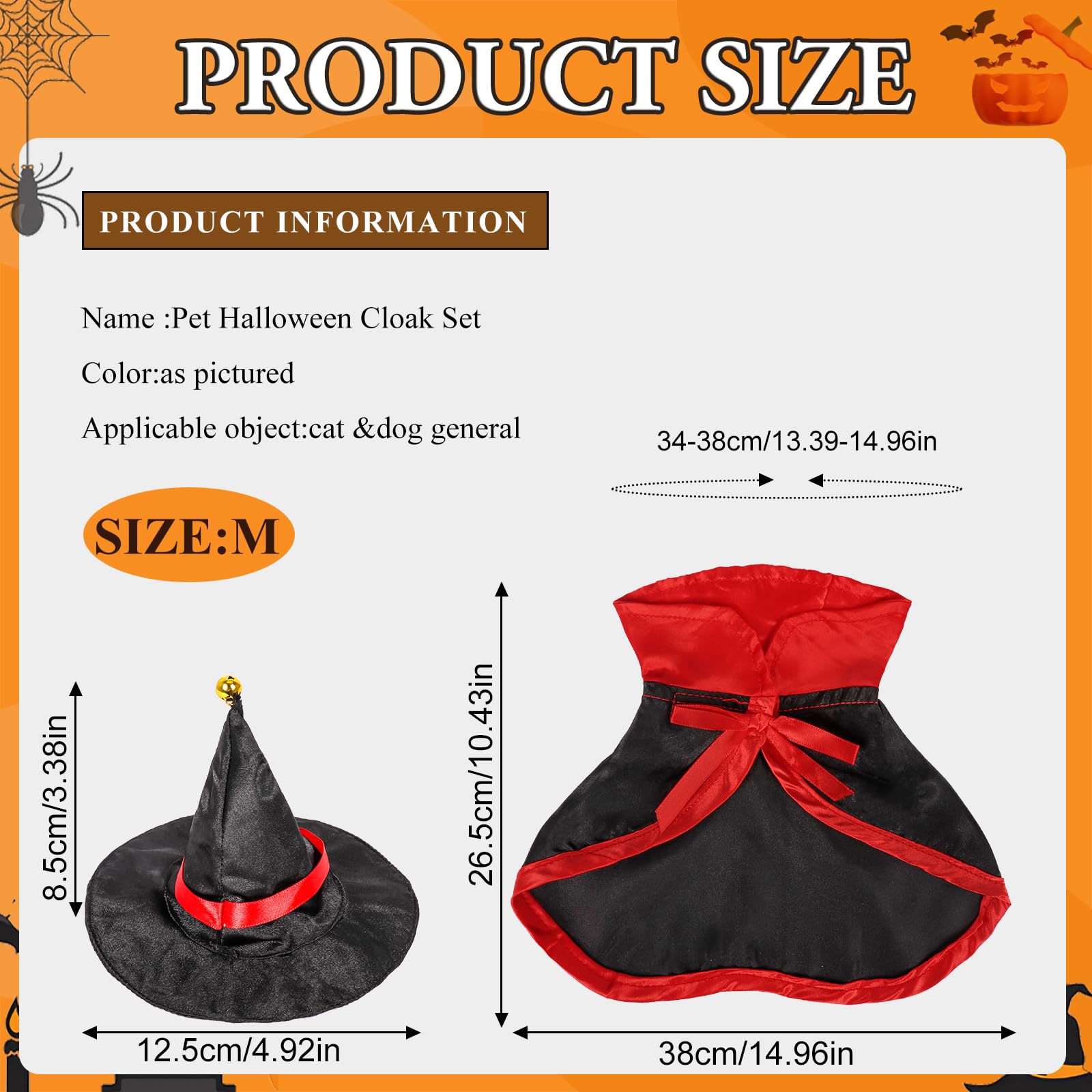 Pet Wizard Costume Cape with Witch Hat for Small Medium Dogs Cats - Halloween & Christmas Outfits (Red, M) - Image 2