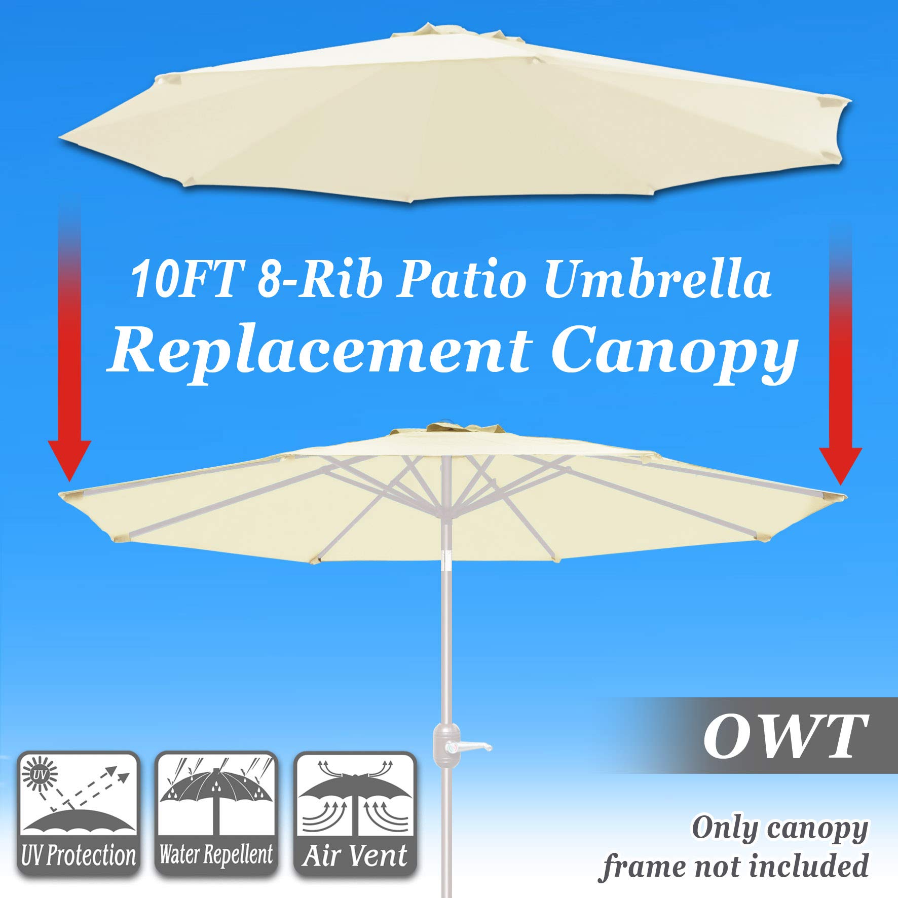 Strong Camel Replacement Patio Umbrella Canopy Cover for 10ft 8 Ribs Umbrella Taupe (Canopy ONLY) (Off-White)