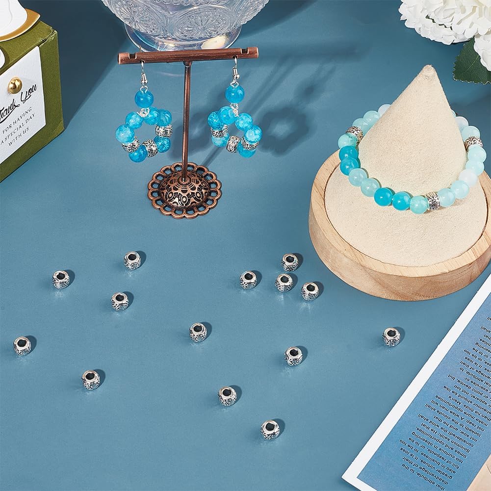 1 Box 150Pcs 3.5mm Large Hole Spacer Beads 8mm Silver European Rondelle Bead Bulk Antique Tibetan Metal Column Barrel Charm Beads for Bracelets Earrings Necklace Jewelry Making Snake Chain - Image 4