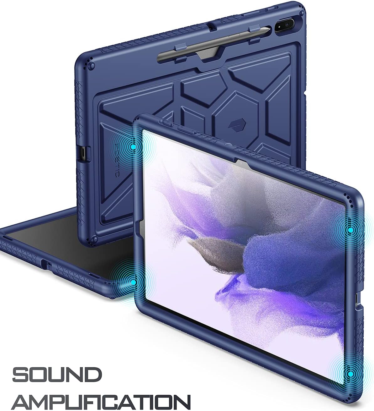 Poetic TurtleSkin Heavy Duty Case for Galaxy Tab S7 FE 12.4 Inch 2021 / Galaxy Tab S7 Plus 2020 with S Pen Holder, Rugged Shockproof Drop Protection Kids Friendly Silicone Cover Case, Navy Blue