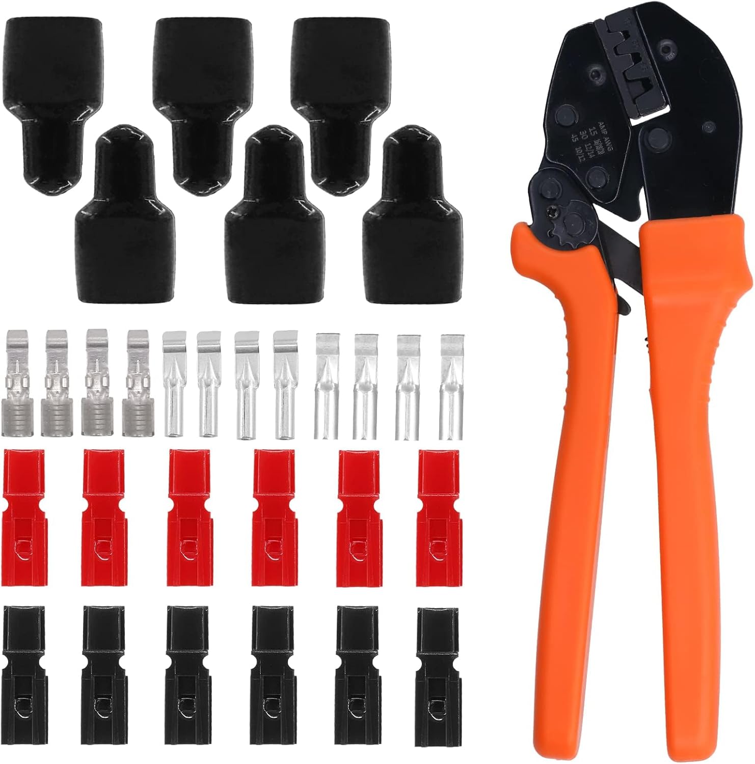 Tanstic Ratcheting Wire Crimper with 30pcs 15/30/45 Amp Power Connectors Set, Crimping Tool Quick Disconnect Battery Connector Compatible with Anderson Powerpole Connectors