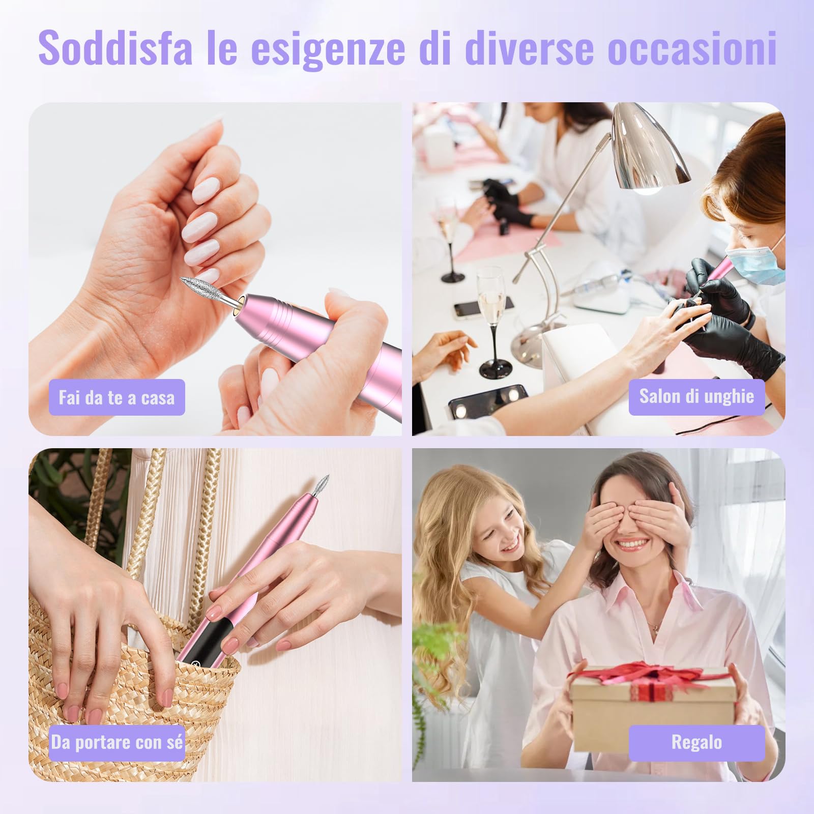 NAILGIRLS Fresa per Unghie Professionale 35000 Giri, Lima Elettrica per Unghie con Schermo LED, 11 in 1 Ricaricabile Frese per Unghie Portatile Trapano per Unghie Senza Fili Velocità Regolabile, Rose