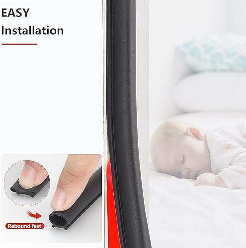 Miniatura 5 de Tira de sellado para puertasventanas, sellos de respaldo autoadhesivos con gran espacio, fácil de cortar a tamaño 1 (negro, 18 pies)