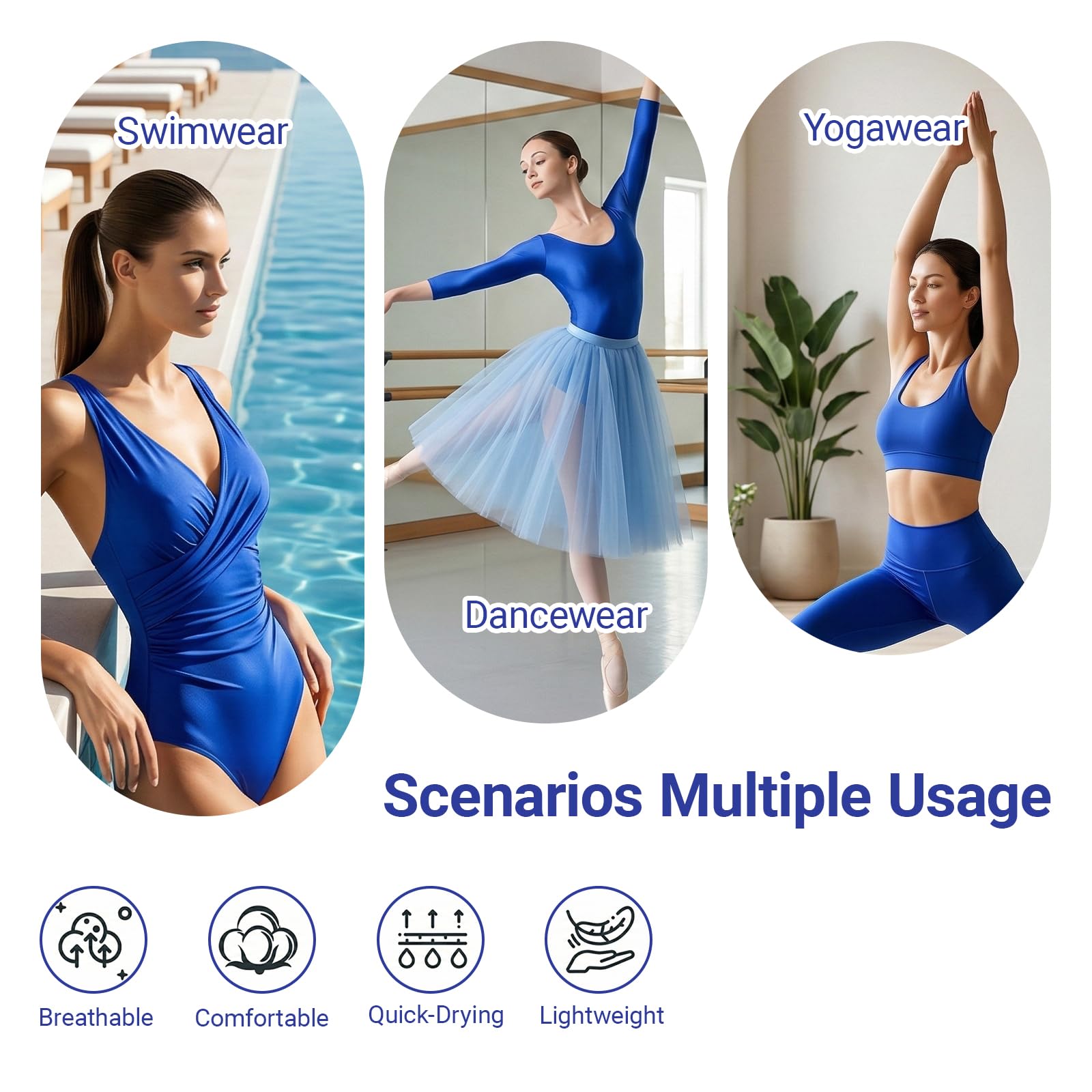 Q&J FABRIC CO. 59 Inches Nylon Spandex Fabric 82% Nylon, 18% Spandex, 5.90 oz/yd², Shiny Swimsuit Fabric, 4-Way Stretch Swimsuit Material, for Sports, Dance, Yoga(Royal Blue, 1 Yard) - 4