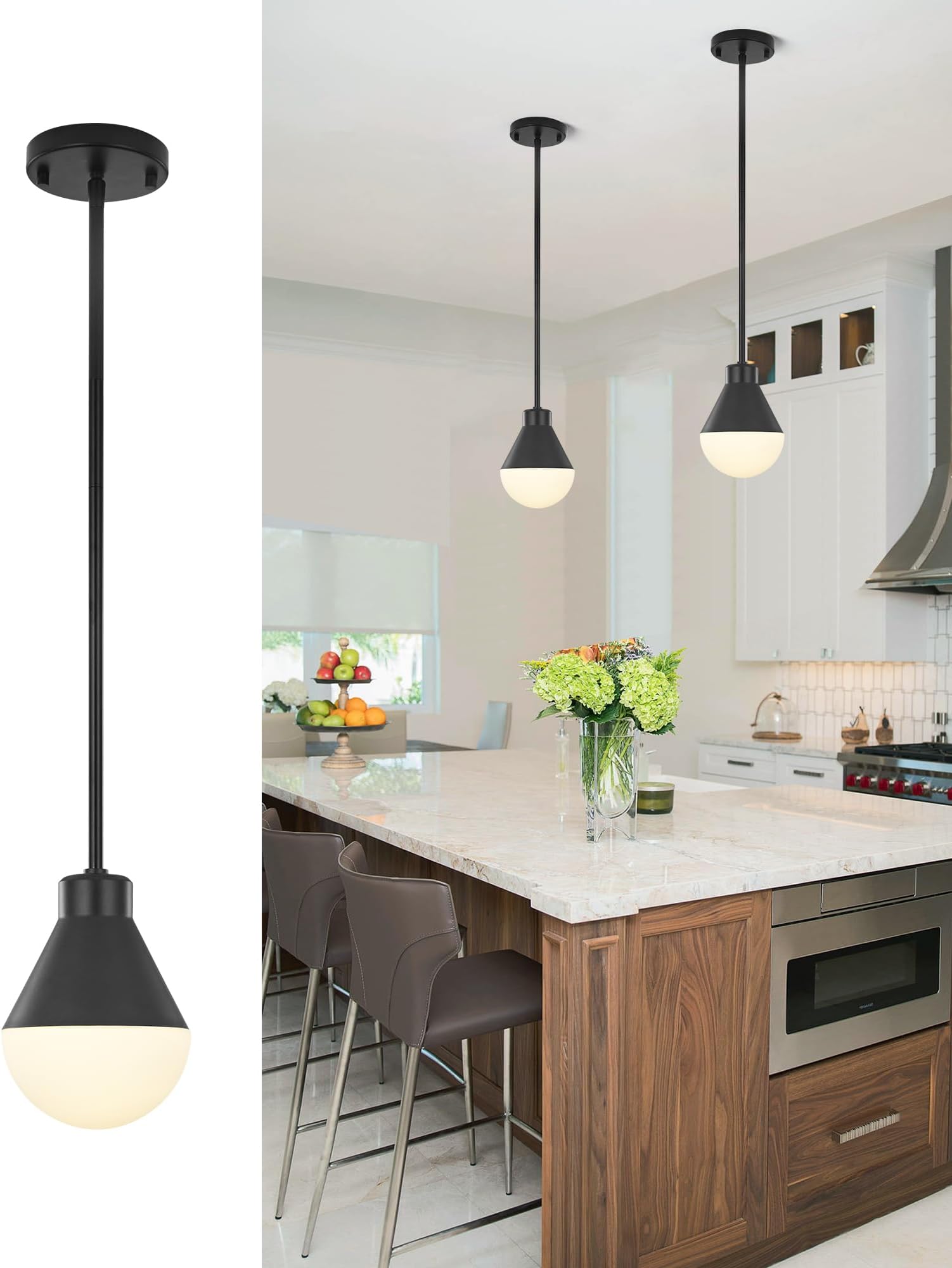 ASLAINY Black Pendant Lights Kitchen Island, Modern Hanging Light