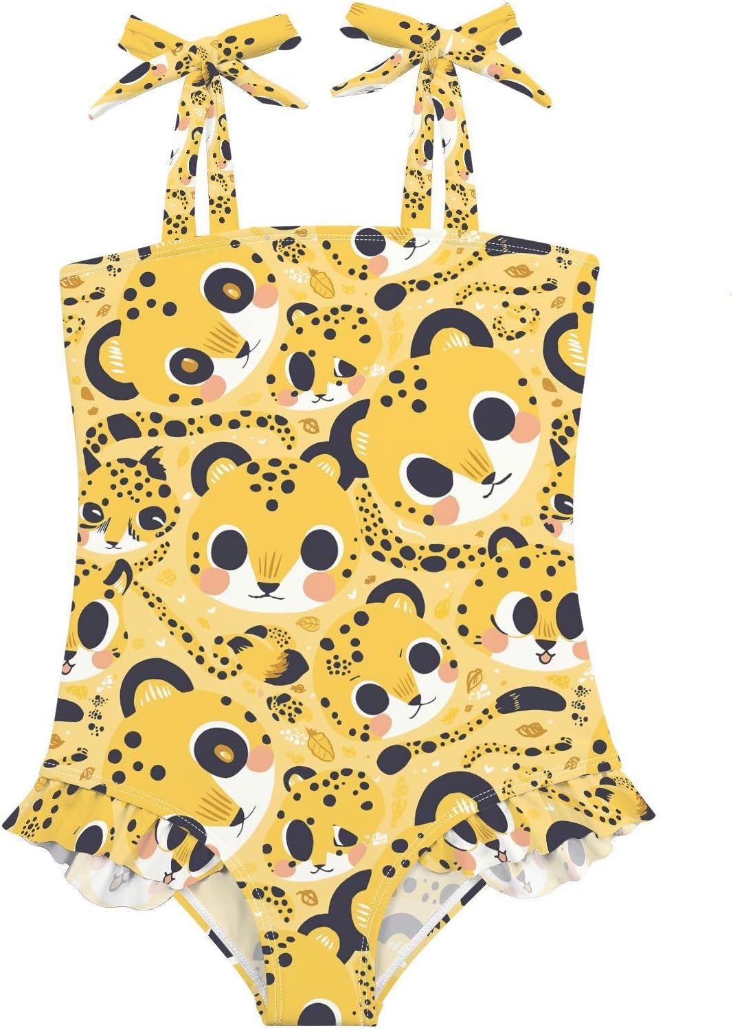 visesunny Toddler Girl Swimsuit Adjustable Strap Swimwear Cartoon Silly Cheetah Bathing Suits for Girls 18M-6Y