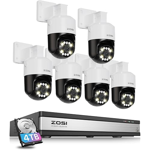 ZOSI C296 16CH 4K PoE Camera System, 6 x 5MP Pan Tilt Audio Camera, 4TB HDD