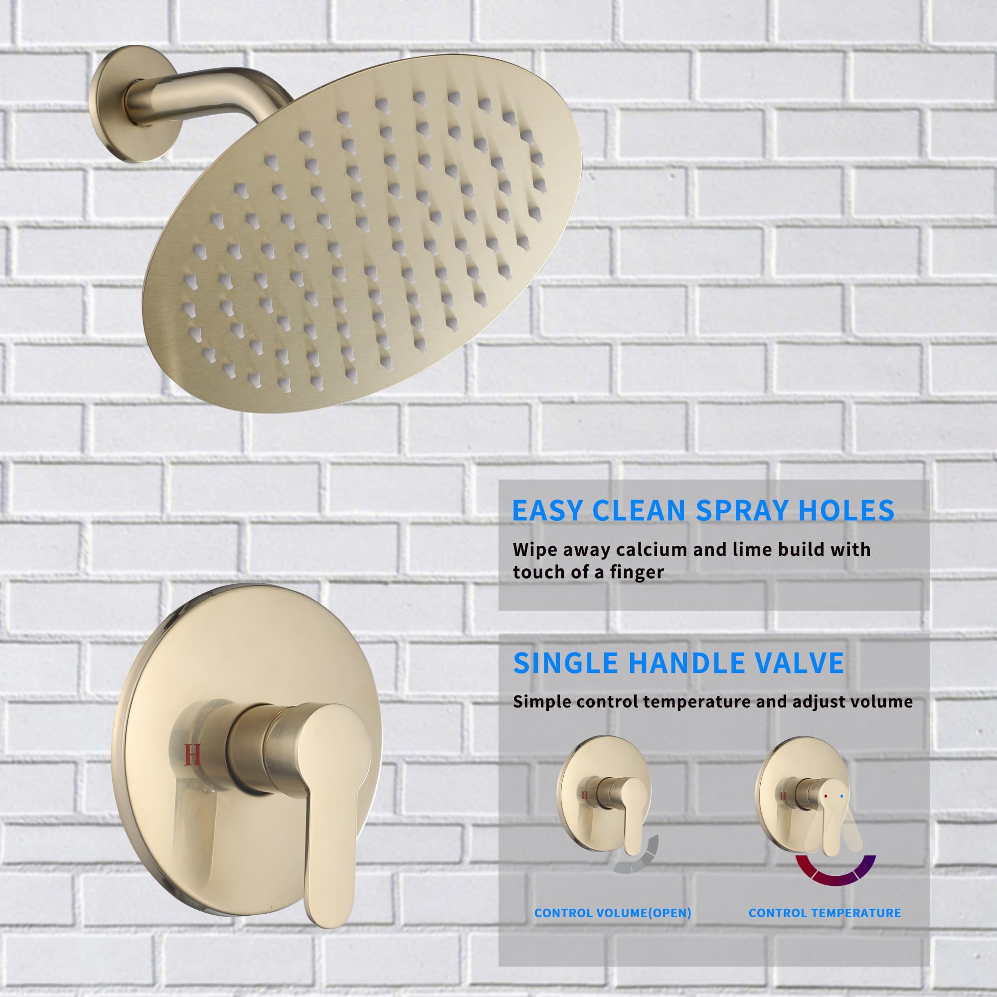 GGStudy - Kit De Ajuste De Regadera De Una Sola Función Con Válvula De Presión, Sistema De Llave De Regadera Tipo Lluvia, Cabezal Cuadrado De Acero Inoxidable De 25.4 Cm., Color Níquel