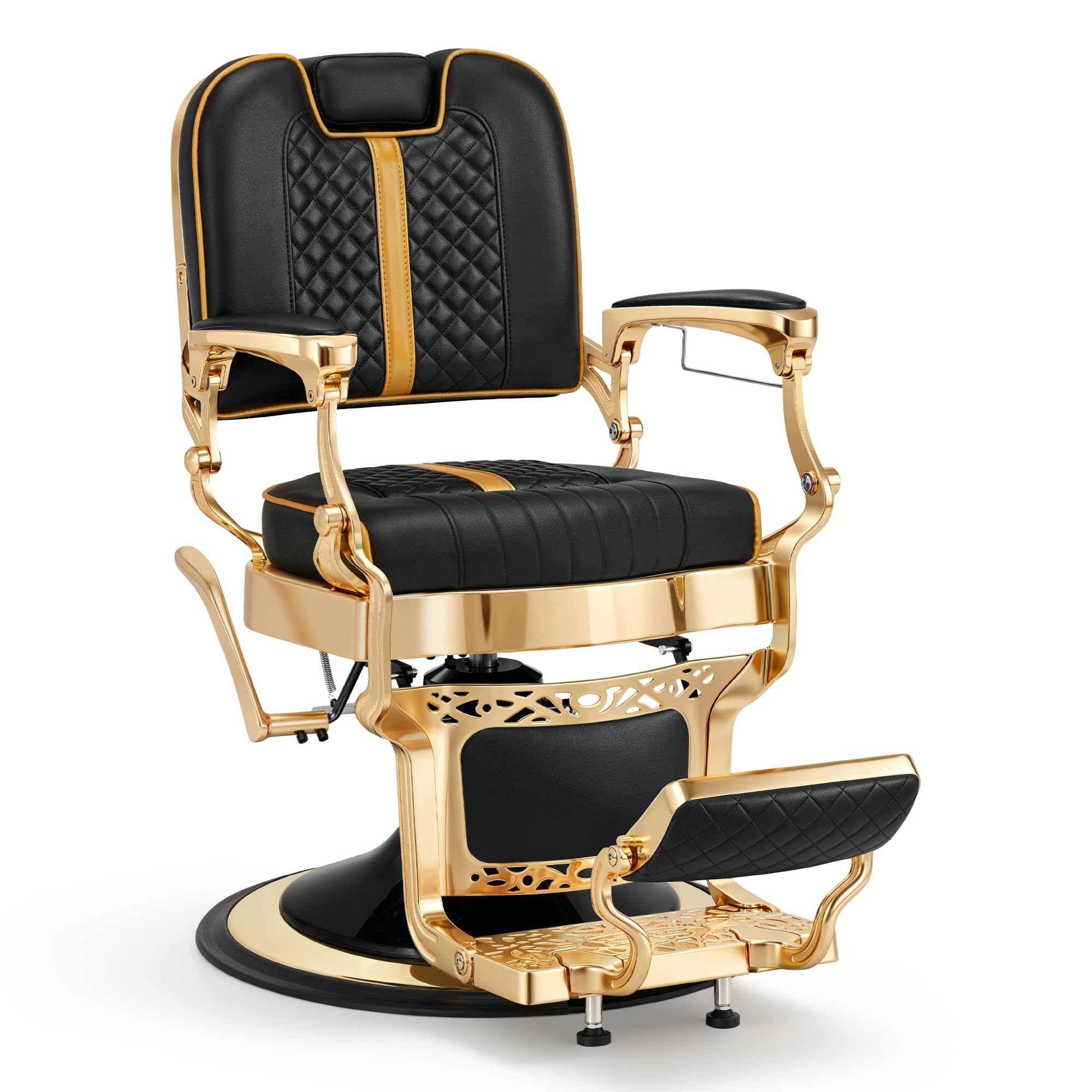 Barberpub Fauteuil de Coiffeur avec Appui-tête inclinable, équipement de Salon avec Pompe hydraulique, Rotation 360°, réglable en Hauteur, Style Vintage, Similicuir, réf. 2965 (Or-Noir)