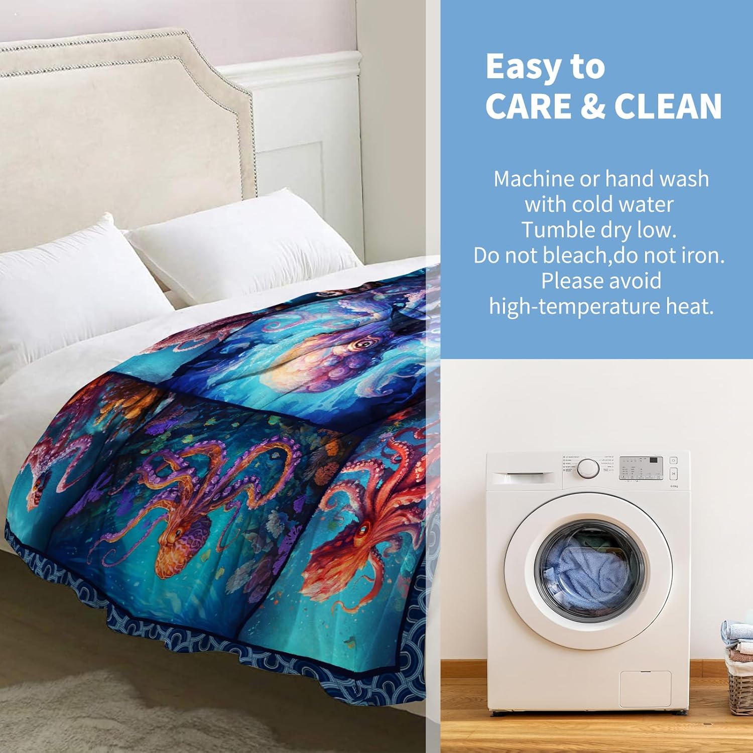 Octopus Blanket Gifts for Women Mom Girls Men Boys Birthday Christmas Valentine Present Ocean Animal Print Theme Decor Bedroom Living Room Couch Bed Sofa Soft Cozy Fleece Kids Adult Teen Throw 60"x50" - Image 6