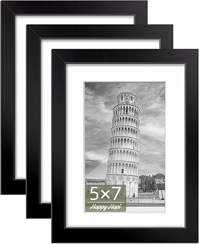 HappyHapi Portarretratos de 5 x 7 pulgadas, paquete de 3 marcos de fotos, para exhibir fotos de 5 x 7 pulgadas sin paspartú o de 4 x 6 pulgadas con