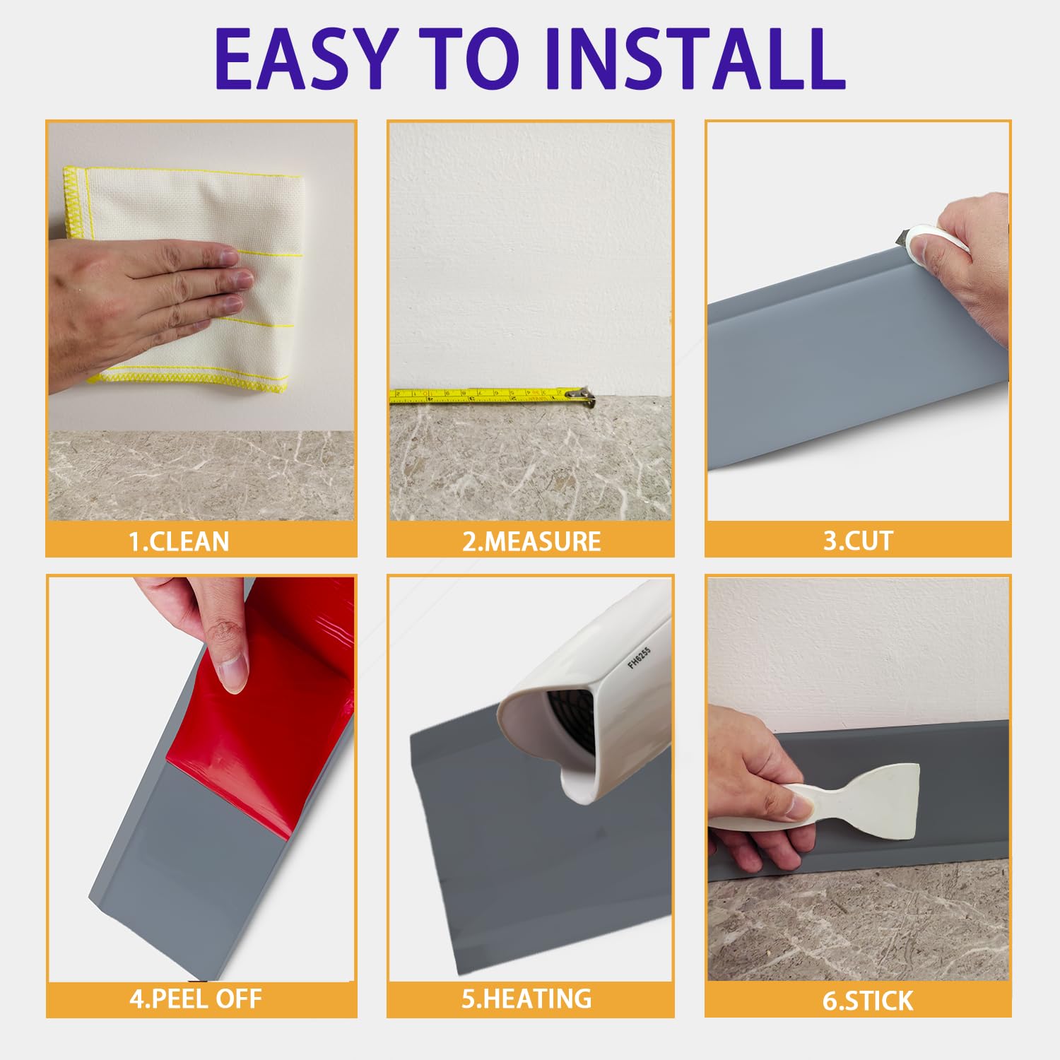 Vinyl Wall Base Baseboard Molding Trim 6" Flexible Self Adhesive Rubber Wall Base Moulding Trim Peel and Stick Design(20Ft, Grey)