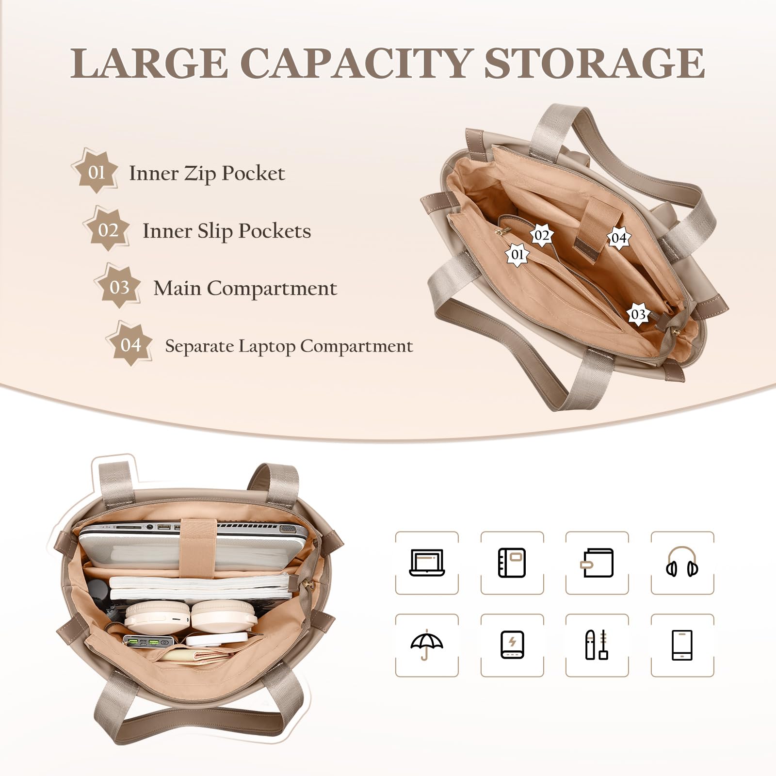 GOLF SUPAGS Zaino Convertibile per Donna Laptop Casual Travel Bag Notebook per Lavoro College Viaggi di Piacere(Champagne)