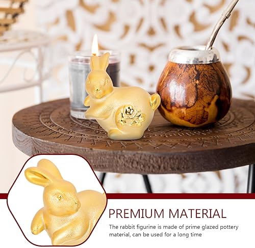 Miniatura 8 de VOSAREA Figura de conejo de oro, estatua de conejo del zodiaco chino 2023, escultura de conejo de Feng Shui, adorno de conejo de dibujos animados