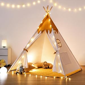 besrey tipi infantil de algodón con alfombra y luces (amarillo)