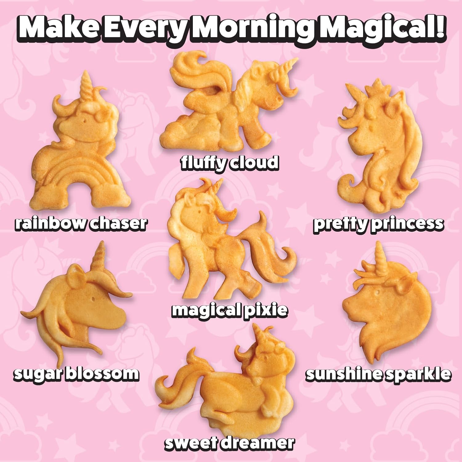 Unicorn Mini Waffle Maker- Creates 7 Different 3D Animal Shaped Waffles in Minutes- A Fun & Cool Magical Breakfast for Kids & Adults - Electric Non-Stick Waffler Iron, Pancake Baker, Gift for Girls