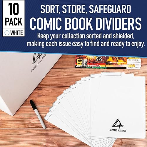 Miniatura 10 de Invested Alliance Divisores de cómics grises (paquete de 10)  Divisores de plástico, divisor de cajas de cómics, separadores de estantes para