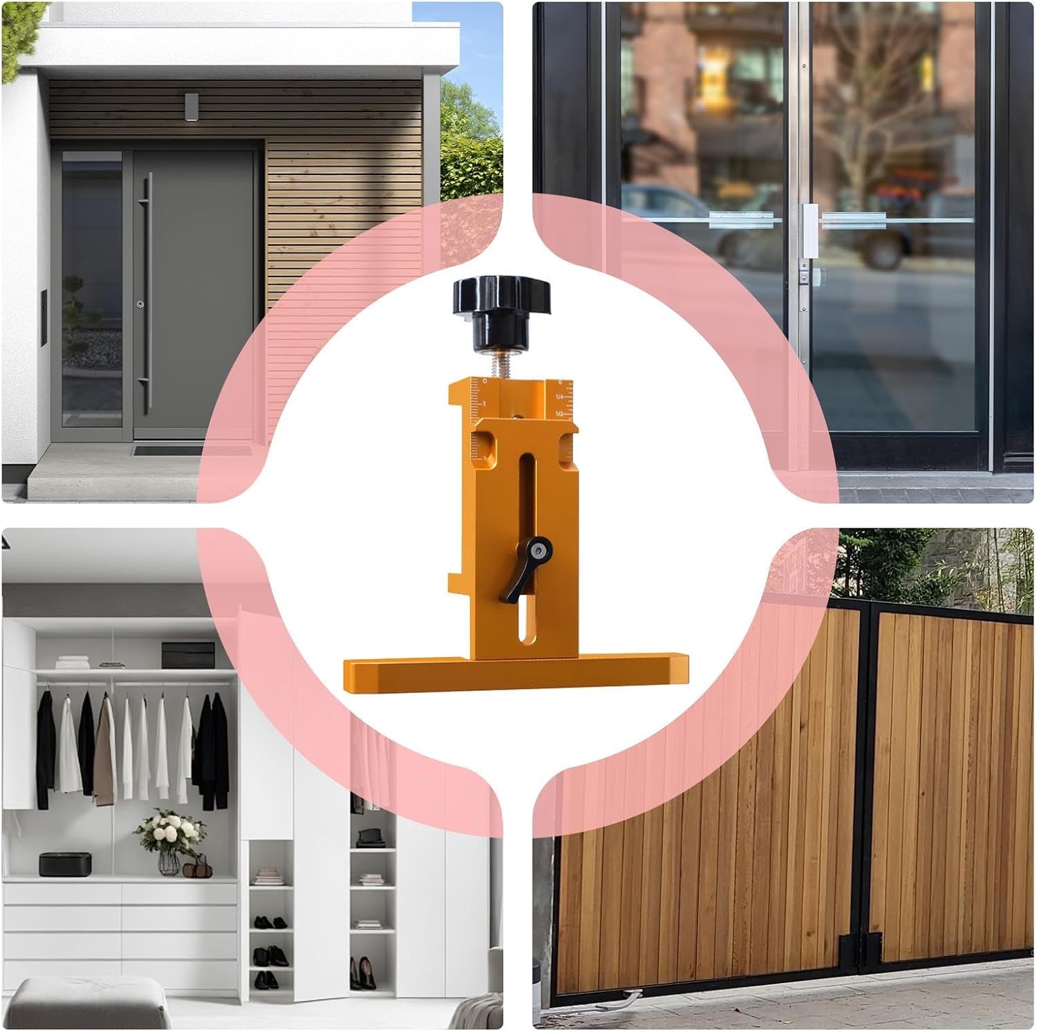 キャビネットドア取付ジグ, ヒンジガイド調節可能, キャビネットヒンジジグ, 木工取付キッチン収納交換位置合わせ測定階段大工用