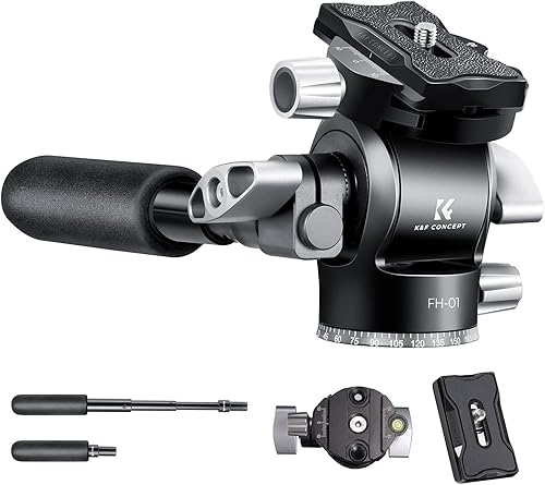 K&F Concept Cabezal de líquido de vídeo con placa de liberación rápida y asa, cabezal de inclinación de metal compatible con Arca Swiss para cámaras