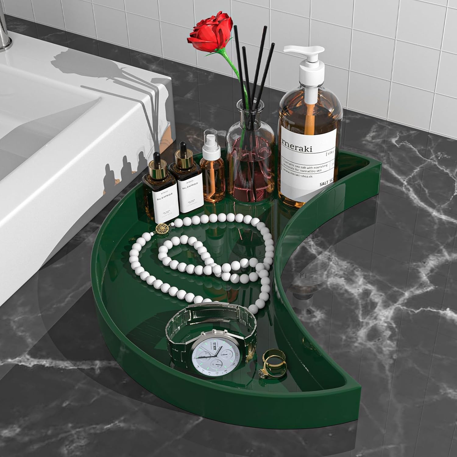 Amazon.com: Bathroom Tray Organizer, 10'' Large Acrylic Moon-Shaped ...