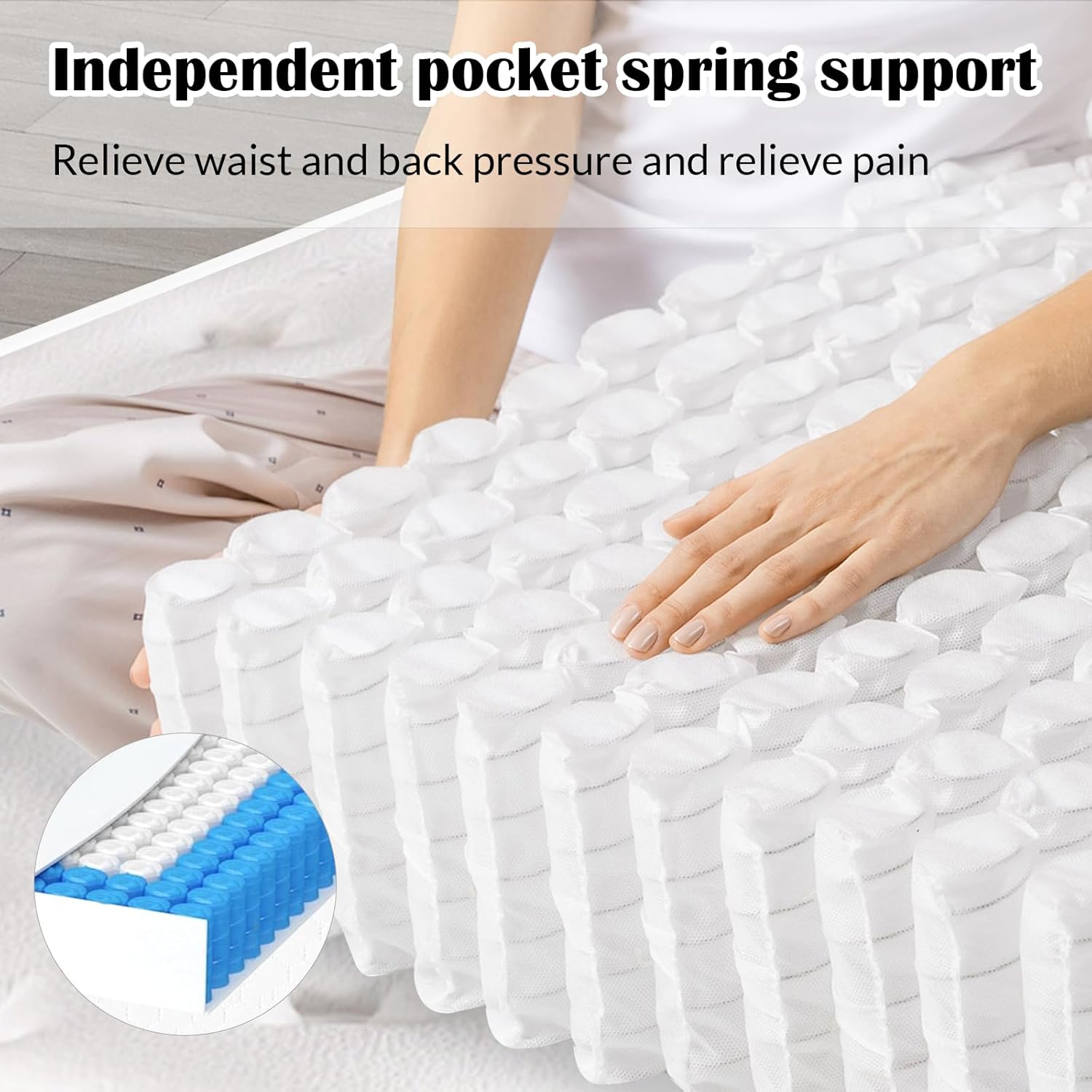 King Size Mattress 14 Inch Height Options Individually Wrapped Pocket Springs Dual Layer Support Cooling Gel Memory Foam Bed in a Box Pressure Relief Superior Hybrid Mattress Back Lumbar Support