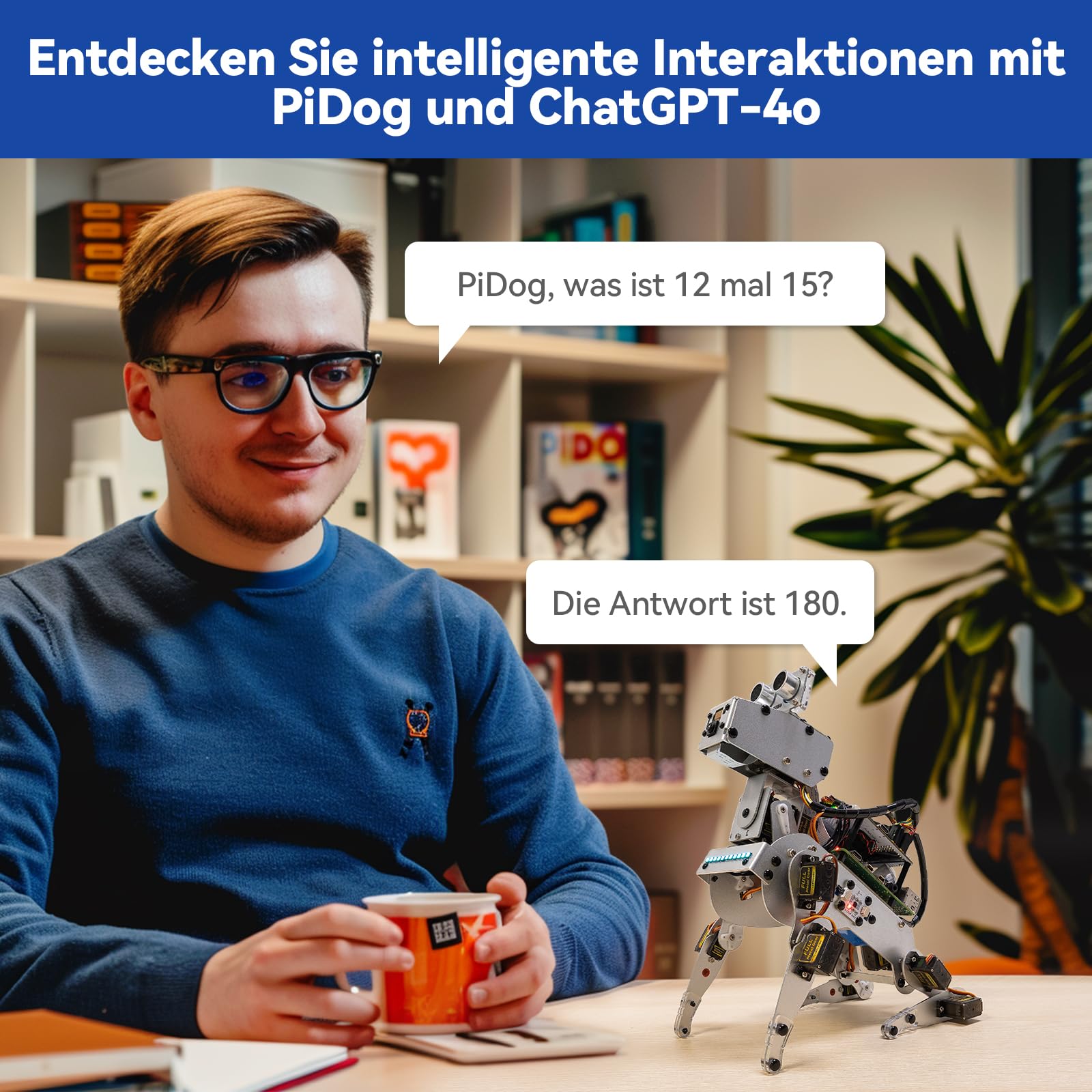 SUNFOUNDER PiDog KI-Roboterhund Bausatz für Raspberry Pi 5/4/3B+/Zero 2W, OpenClaw LLMs ChatGPT/Gemini/Grok, Sprach- & Videoerkennung, Python, App, Akku, Gyroskop, Kamera (RPI Nicht enthalten)
